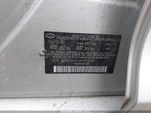 5NPE34AF3KH753809 Hyundai SONATA SEL