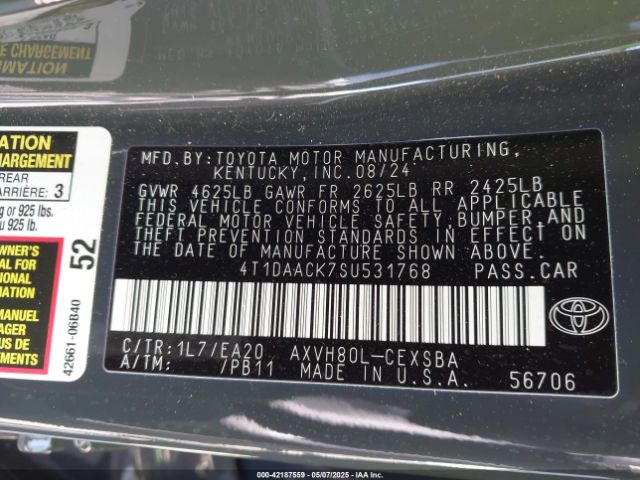4T1DAACK7SU531768 Toyota CAMRY SE