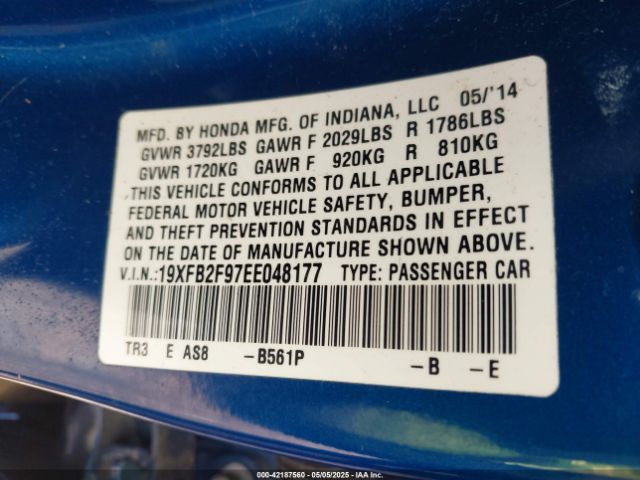 19XFB2F97EE048177 Honda Civic Ex-l