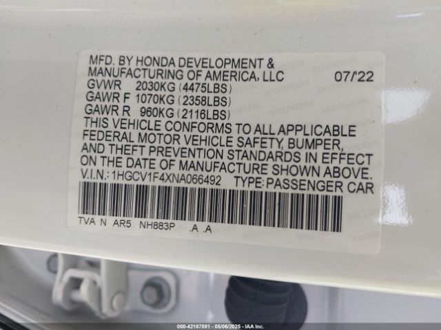 1HGCV1F4XNA066492 Honda Accord Sport Special Edition