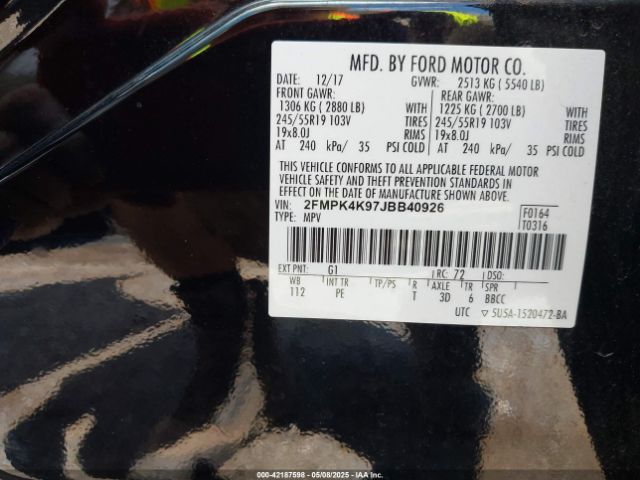 2FMPK4K97JBB40926 Ford Edge Titanium