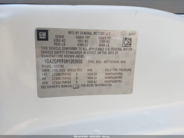 1GAZGPFF0H1263692 Chevrolet Express 3500 Lt