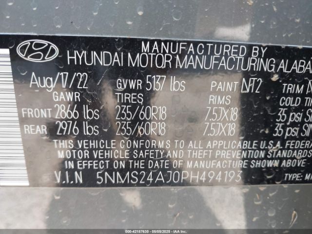5NMS24AJ0PH494193 Hyundai Santa Fe Sel