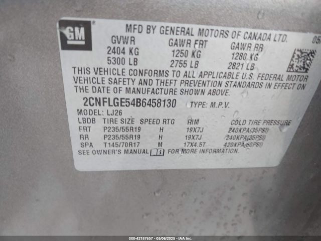 2011 CHEVROLET EQUINOX 2CNFLGE54B6458130 Photo 8