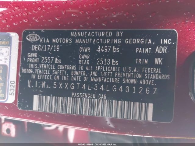 2020 KIA OPTIMA 5XXGT4L34LG431267 Photo 8