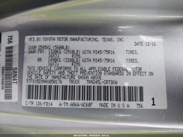 5TFSX5EN9HX050176 Toyota Tacoma Sr