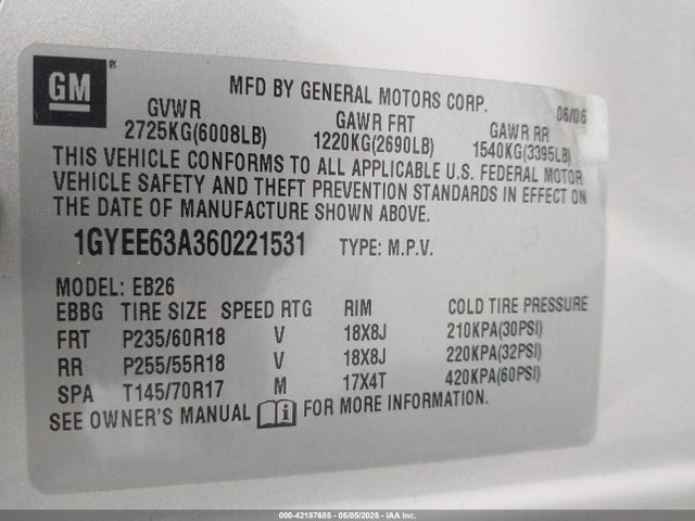 2006 CADILLAC SRX 1GYEE63A360221531 Photo 8