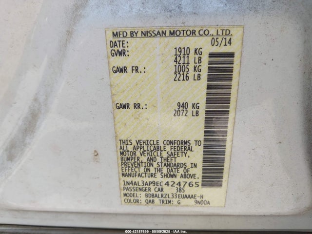 1N4AL3AP9EC424765 Nissan Altima 2.5 S