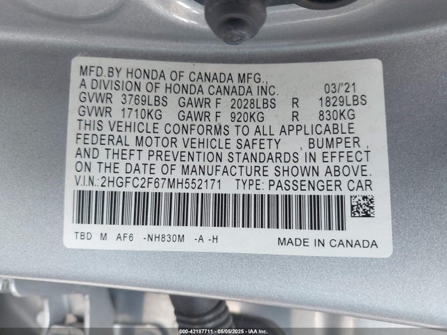 2HGFC2F67MH552171 Honda Civic Lx