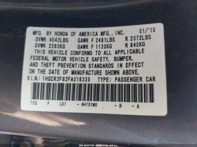 1HGCR3F82FA016335 Honda Accord Ex-l V-6