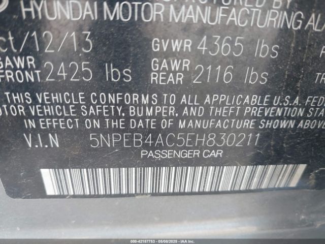 5NPEB4AC5EH830211 Hyundai SONATA GLS