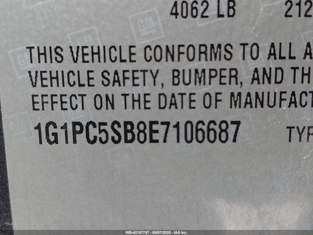 1G1PC5SB8E7106687 Chevrolet Cruze 1lt Auto