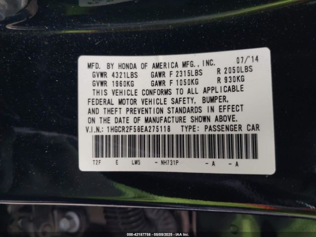 1HGCR2F58EA275118 Honda Accord Sport