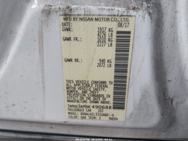 1N4AL3AP0HC490688 Nissan Altima 2.5/s/sv/sl/sr