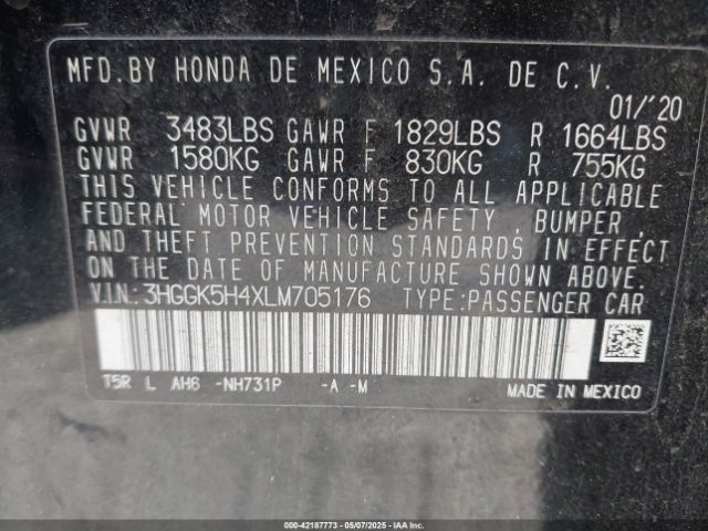 3HGGK5H4XLM705176 Honda FIT LX