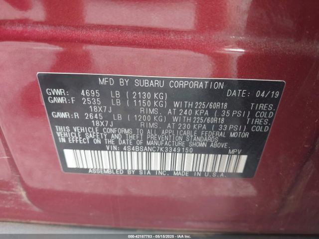2019 SUBARU OUTBACK 4S4BSANC7K3349150 Photo 8