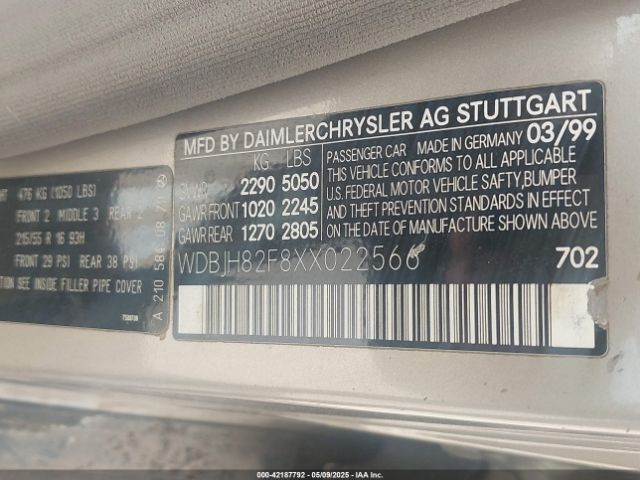1999 MERCEDES-BENZ E 320 WDBJH82F8XX022566 Photo 8