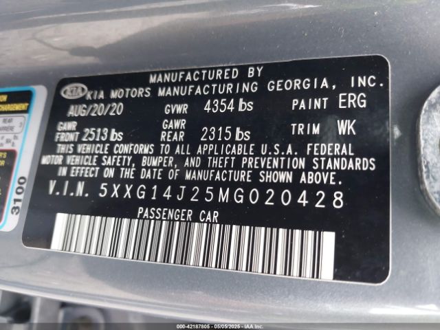 5XXG14J25MG020428 KIA K5 LXS