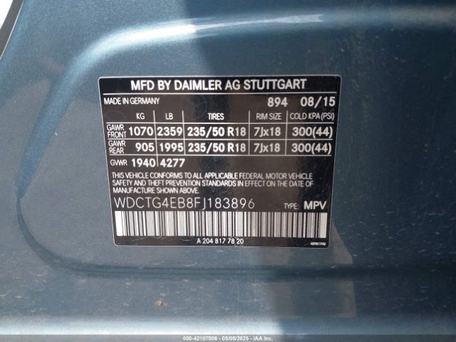 WDCTG4EB8FJ183896 Mercedes-Benz GLA 250