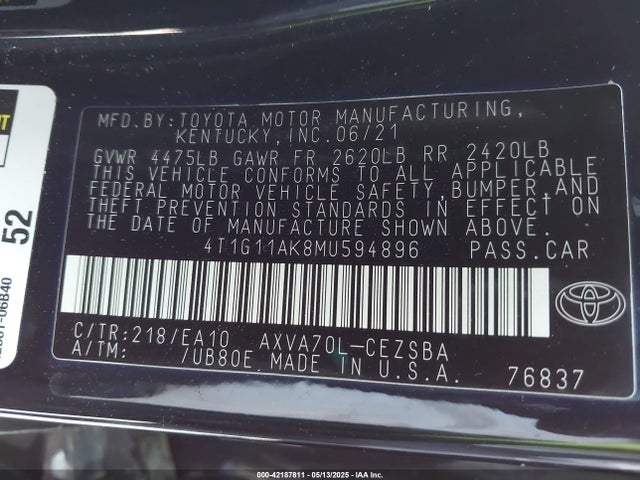 4T1G11AK8MU594896 Toyota a25a-fks