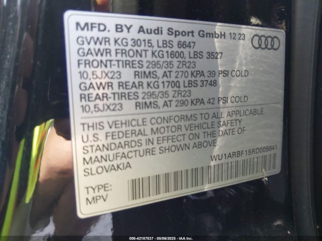 WU1ARBF15RD005841 Audi Rs Q8 Tfsi Quattro Tiptronic