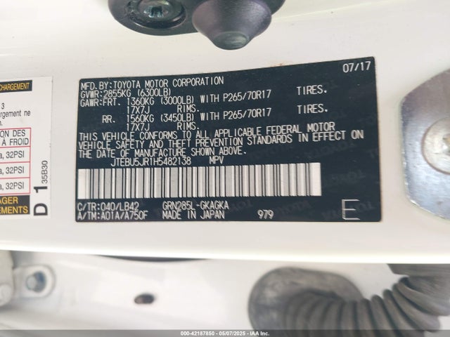 JTEBU5JR1H5482138 Toyota 4runner Sr5 Premium