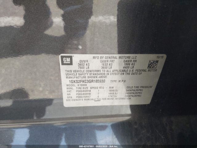 1GKS2FKC3GR185930 GMC Yukon Xl Sle