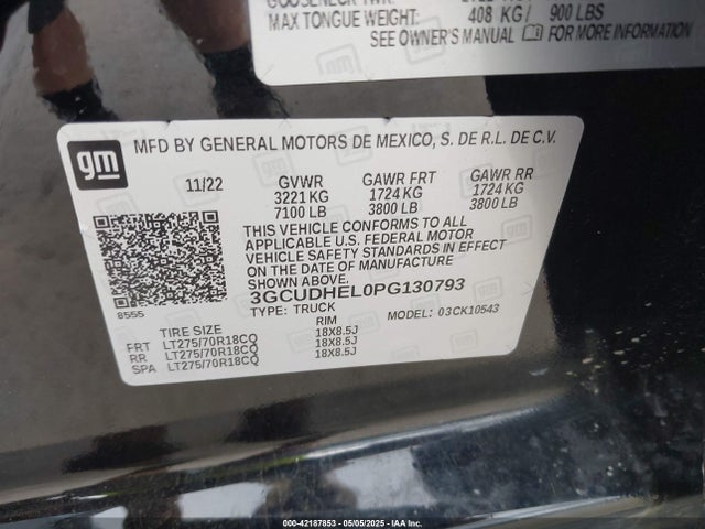 3GCUDHEL0PG130793 Chevrolet Silverado 1500 4wd  Short Bed Zr2