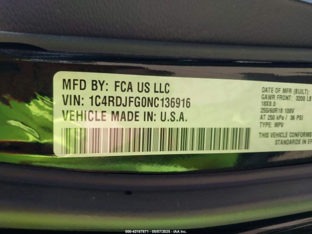 1C4RDJFG0NC136916 Dodge Durango Pursuit Awd