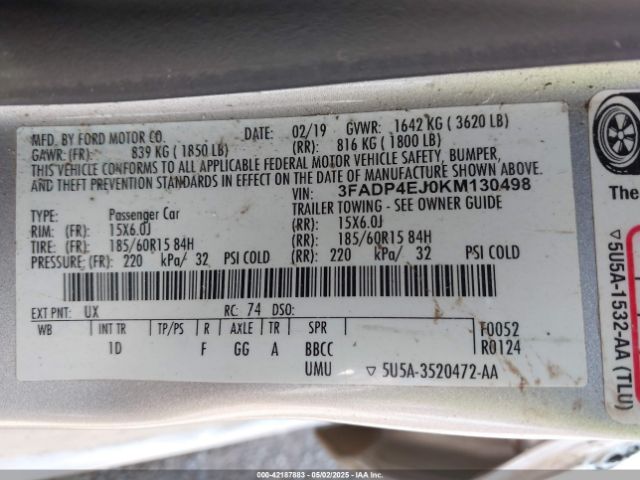 3FADP4EJ0KM130498 Ford FIESTA SE