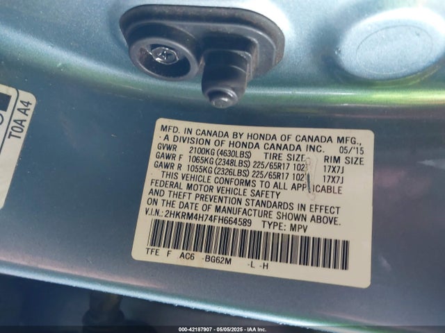 Honda Cr-v Ex-l 2015 2HKRM4H74FH664589 Image 9