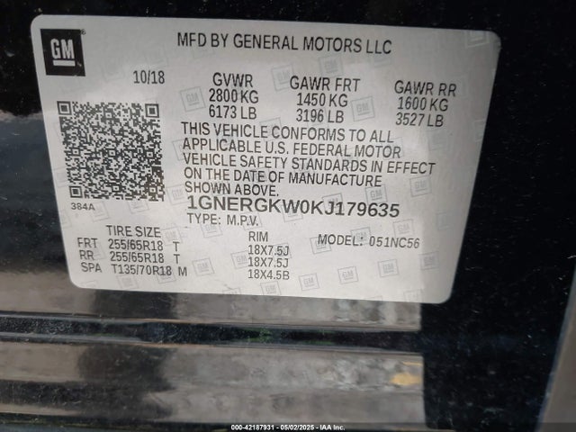 1GNERGKW0KJ179635 Chevrolet Traverse 1lt