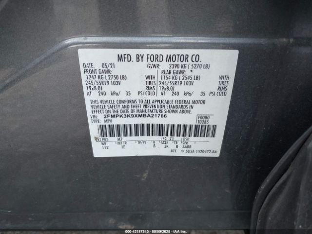 2FMPK3K9XMBA21766 Ford Edge Titanium