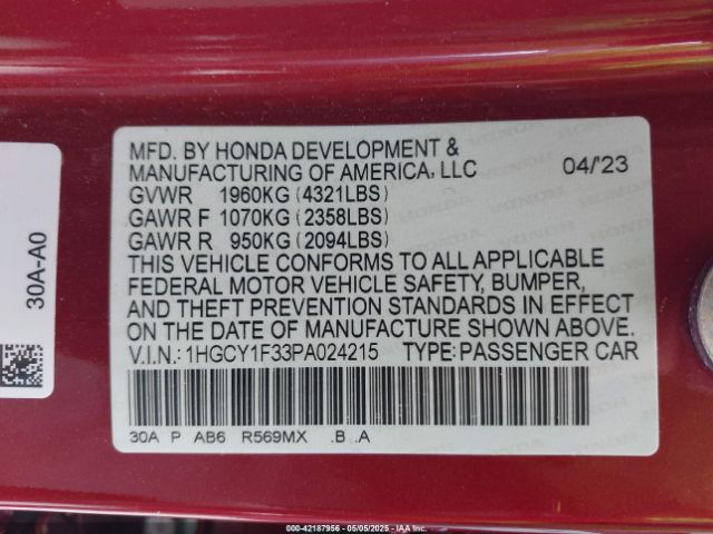 2023 HONDA ACCORD 1HGCY1F33PA024215 Photo 8