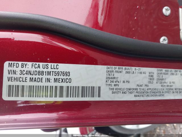 3C4NJDBB1MT597693 Jeep Compass Latitude 4x4