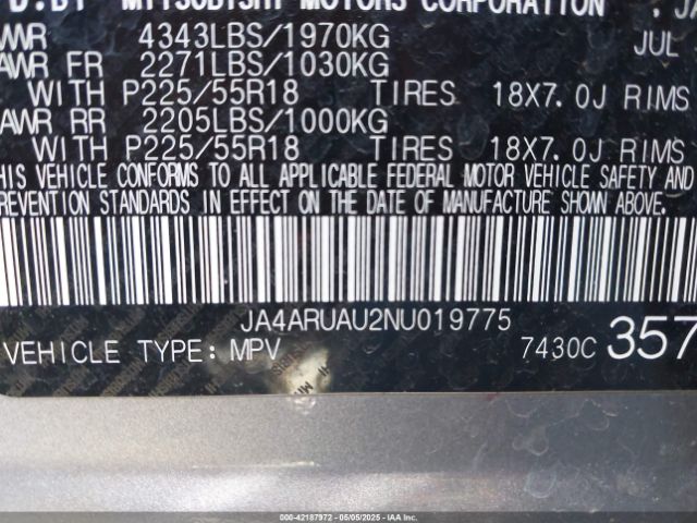 JA4ARUAU2NU019775 Mitsubishi Outlander Sport 2.0 Be Awc/2.0 Es Awc/2.0 Le Awc/2.0 Se Awc/2.0 Se Special Edition Awc
