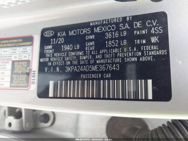 3KPA24AD5ME367643 KIA RIO S