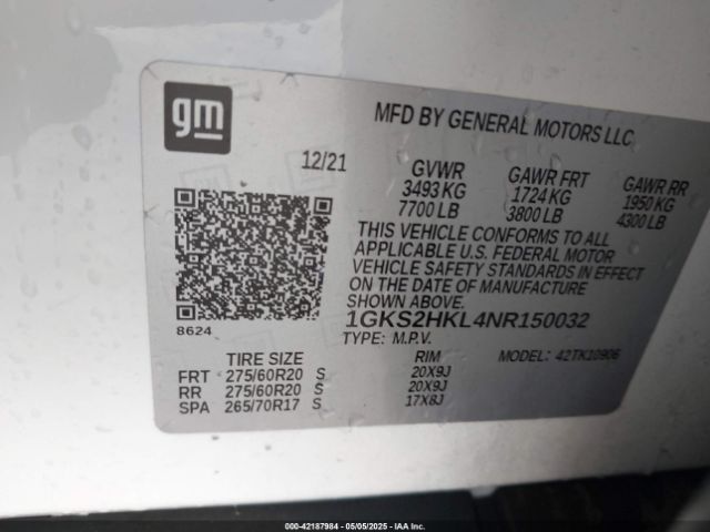 2022 GMC YUKON XL 1GKS2HKL4NR150032 Photo 8