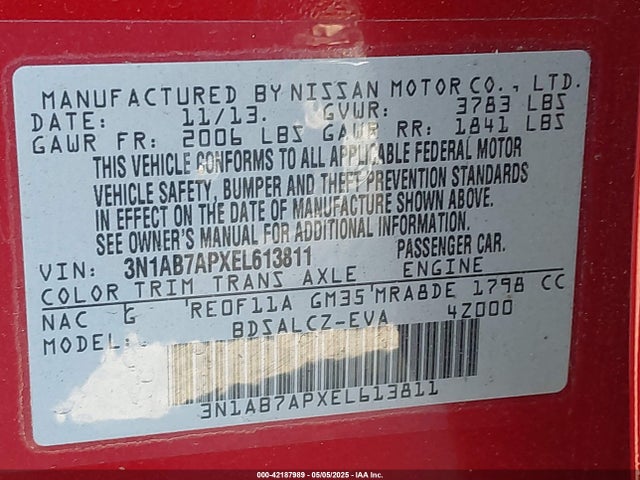 3N1AB7APXEL613811 Nissan SENTRA S