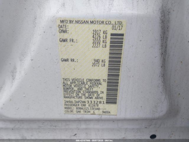 2017 NISSAN ALTIMA 1N4AL3AP2HN333281 Photo 8