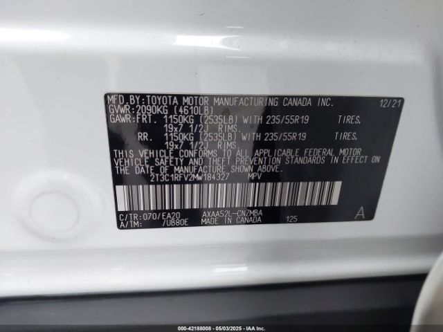 2T3C1RFV2MW184327 Toyota Rav4 Xle Premium