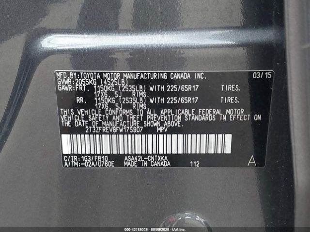 2T3ZFREV8FW175907 Toyota RAV4 LE