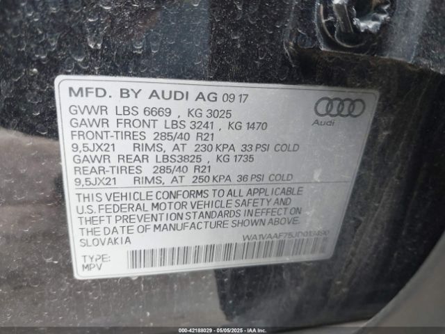 WA1VAAF75JD013490 Audi Q7 3.0t Premium