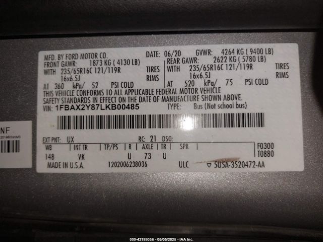 1FBAX2Y87LKB00485 Ford Transit-350 Passenger Van Xl
