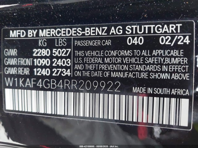 W1KAF4GB4RR209922 Mercedes-Benz m254