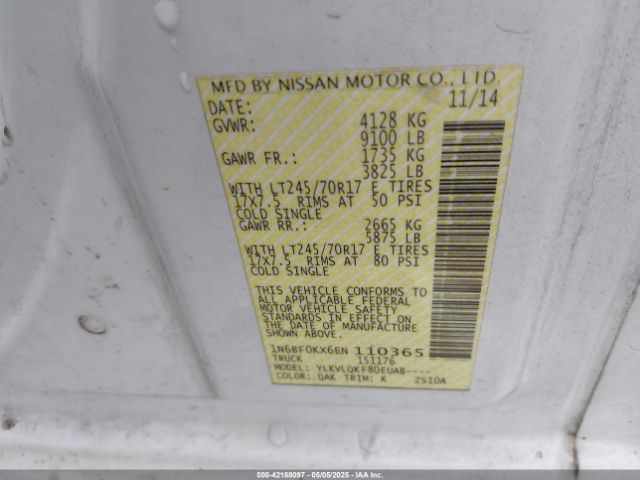 1N6BF0KX6EN110365 Nissan Nv Cargo Nv2500 Hd S V6