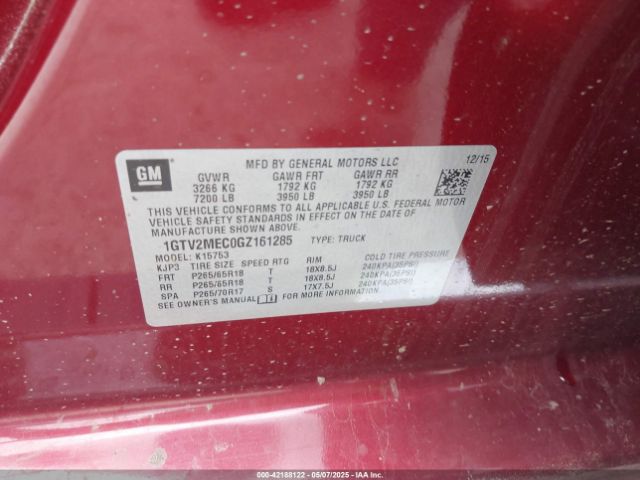 1GTV2MEC0GZ161285 GMC Sierra 1500 Sle