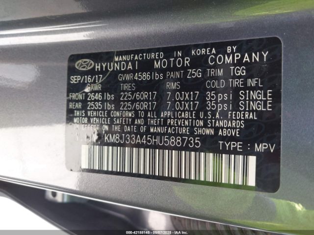 KM8J33A45HU588735 Hyundai TUCSON SE