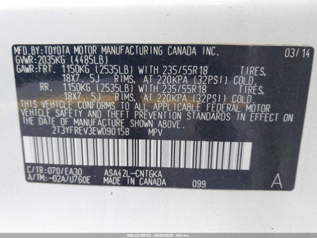 2T3YFREV3EW090158 Toyota Rav4 Limited