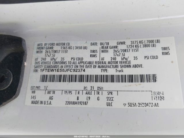 1FTEW1E50JFC92374 Ford F-150 Xl